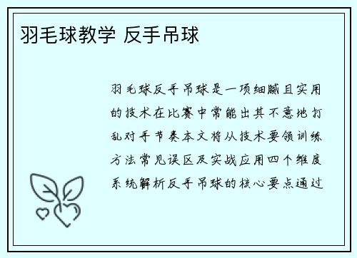 羽毛球教学 反手吊球